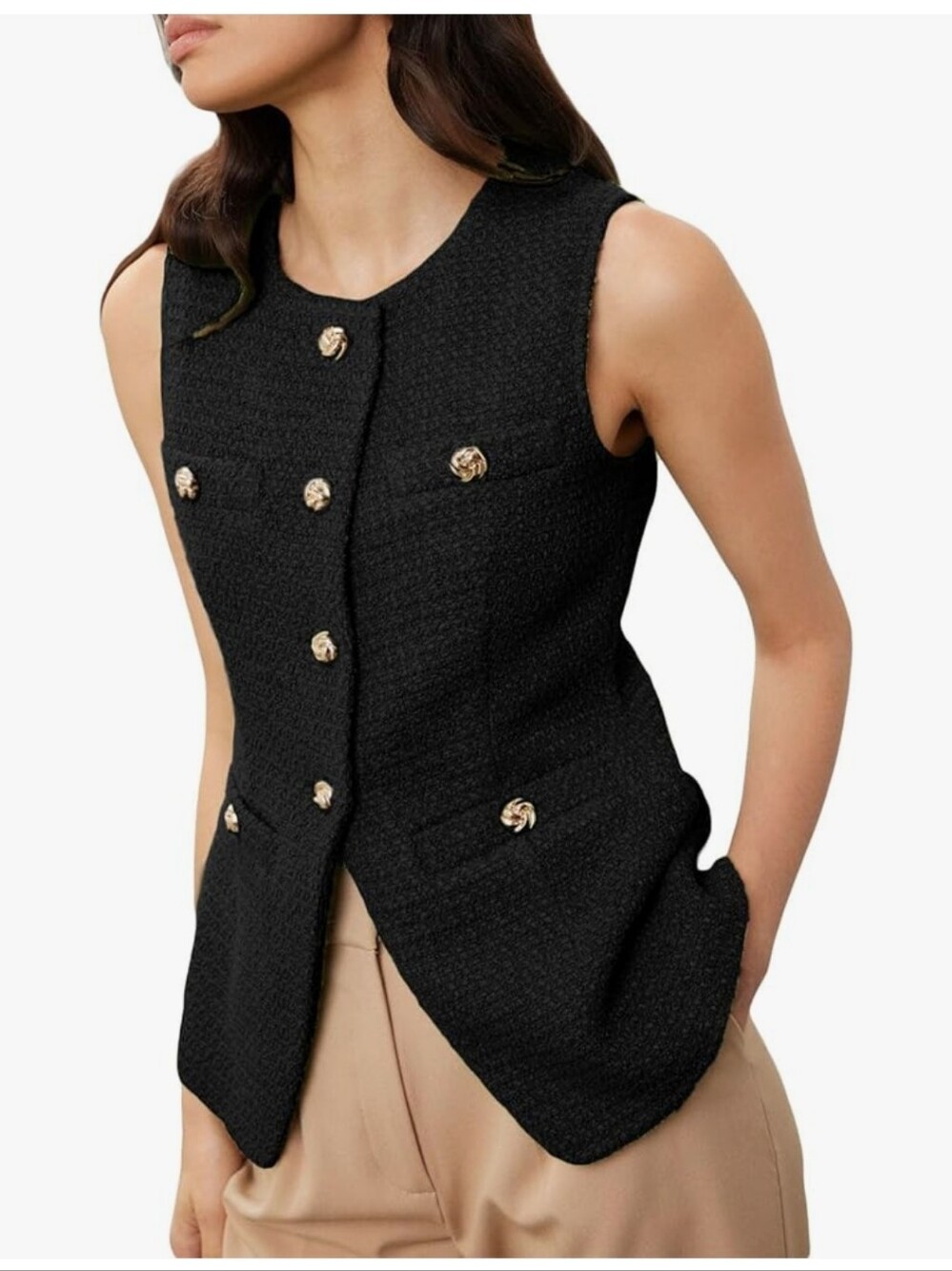 Black Tweed Vest Top